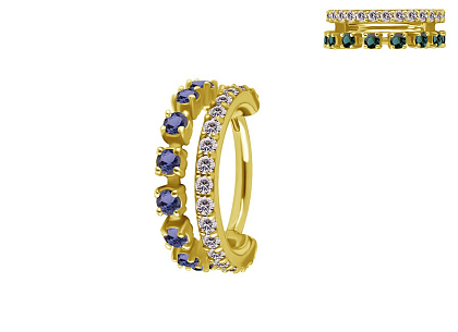 Кольцо-кликер из кобальт-хрома Корона blue Gold 1.2 мм (16 G)